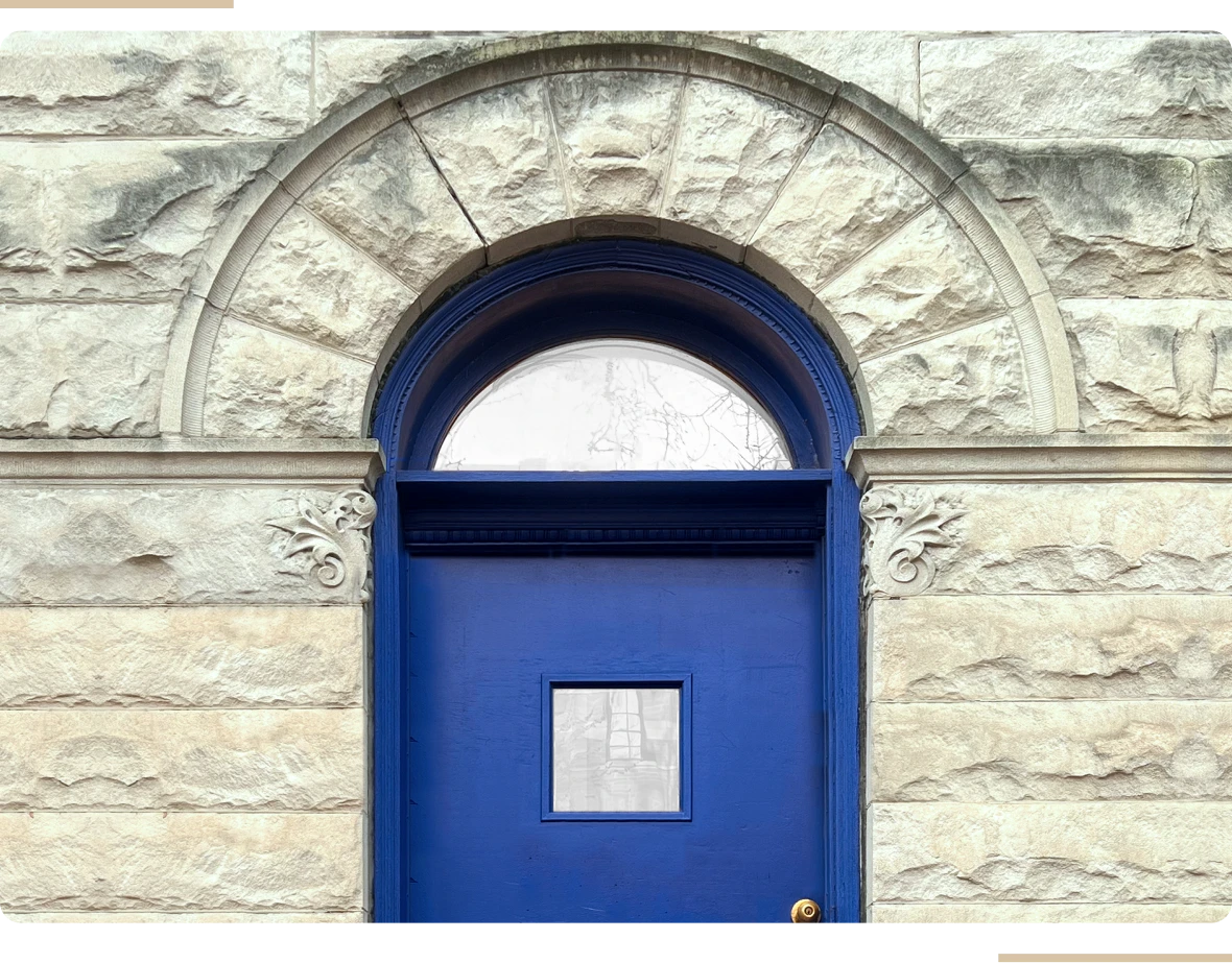 Elegant blue door with arch